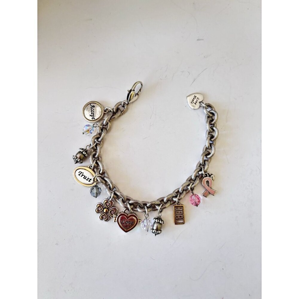 Brighton Breast Cancer Awareness Charm Bracelet Power of Pink Heal Trust Love 8"